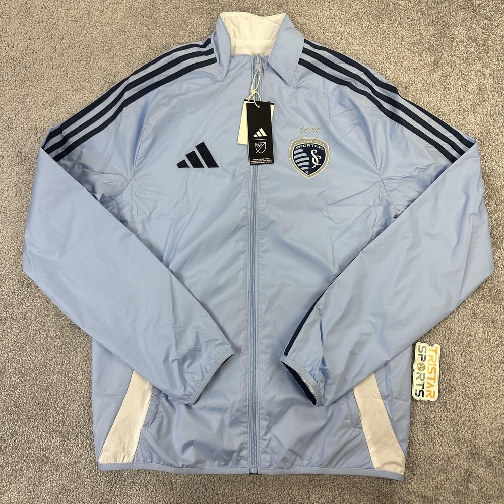 Sporting Kansas City Jacket Mens Small Light Blue White Soccer Adidas Reversible